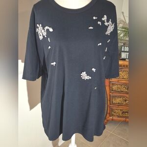 ZARA Black Short Sleeve Top with Embellishments